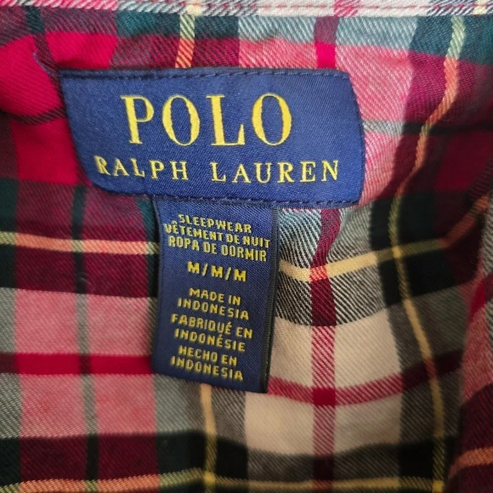 Polo Ralph Lauren Red Plaid Flannel Pajama Sleep Shirt Womens Sz M Long‎ Sleeve